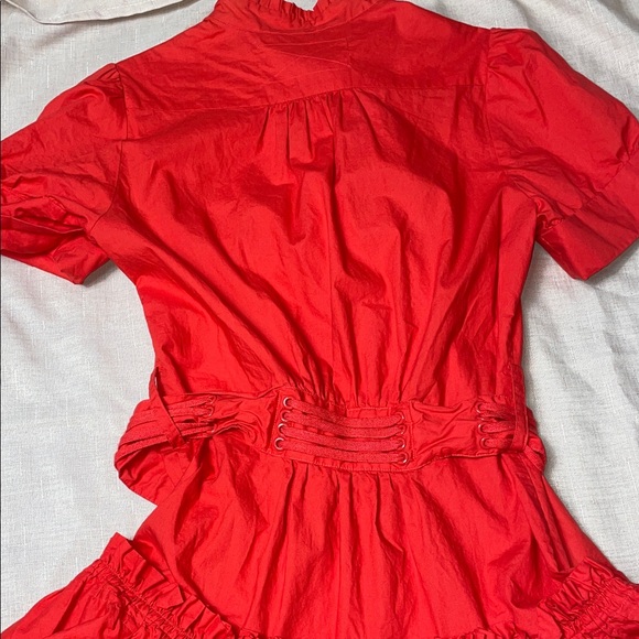 Red Ruffled Button-Up Dress - Picture 5 of 6